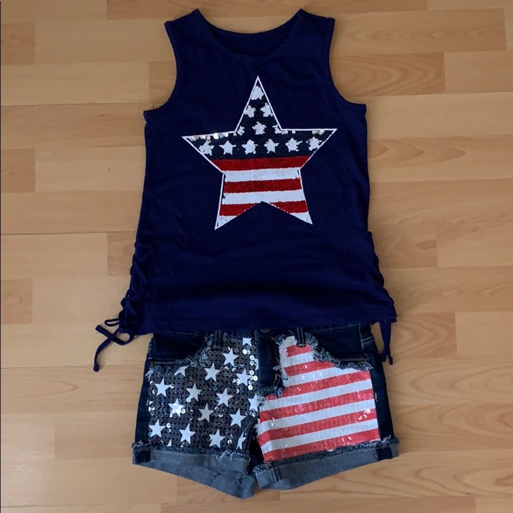 Justice Patriotic flip sequence shorts/tank Sz 8,